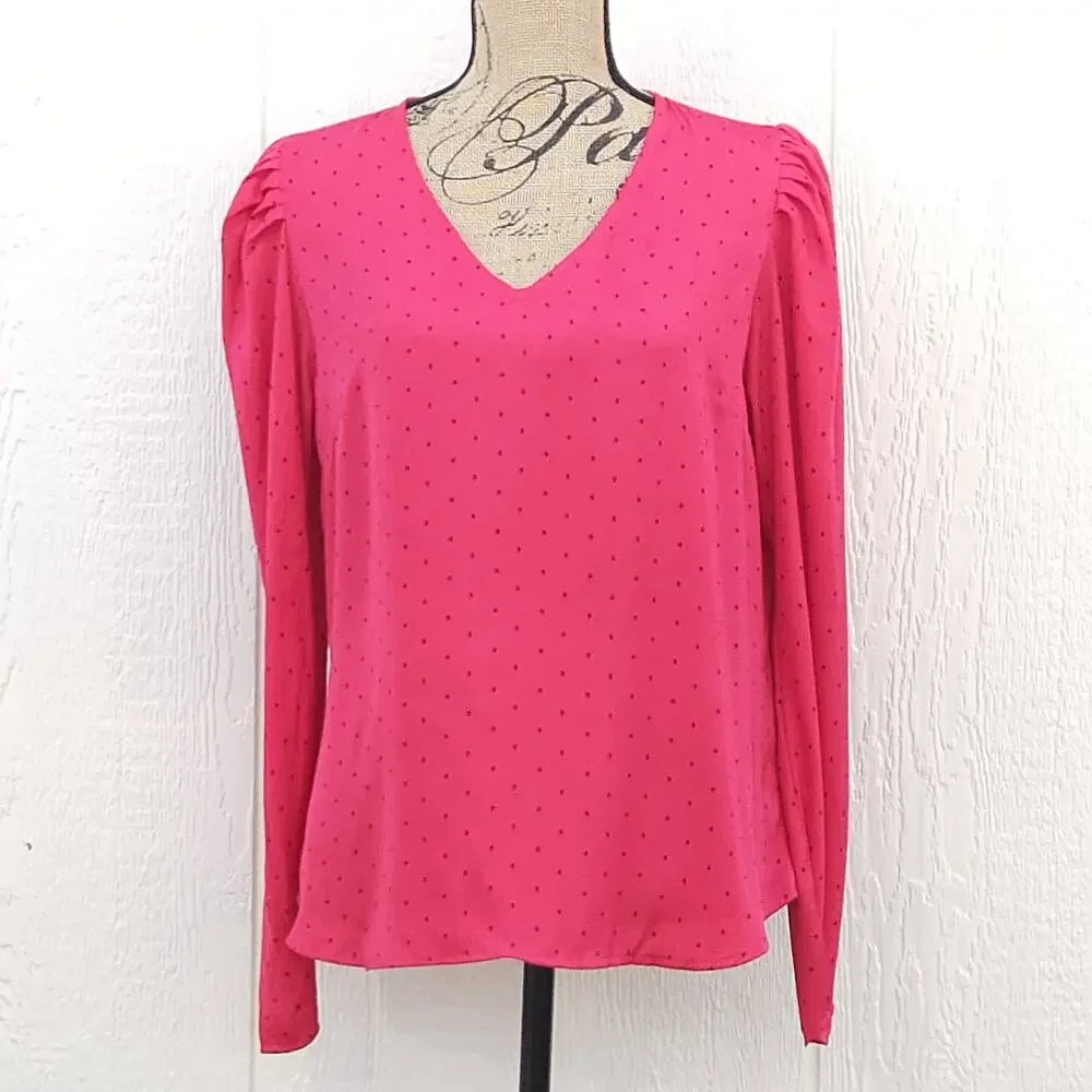 Banana Republic Blouse M Pink Polyester Polka Dot Puff Office Siren Romantic‎
